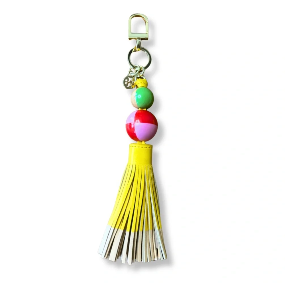 Tory Burch Leather Tassel Bag Charm / Keychain – Colorblock Beads - Picture 2 of 5